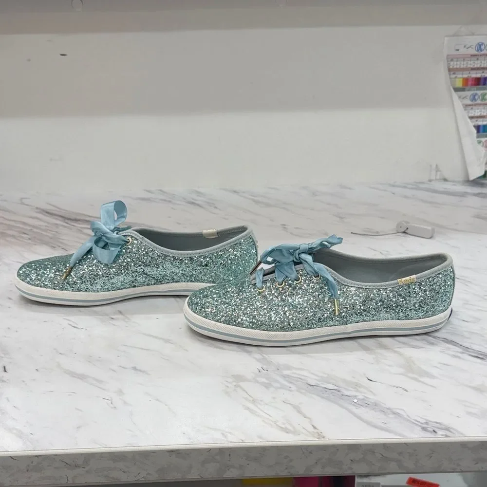 Glittery Teal Sneakers with Satin Laces